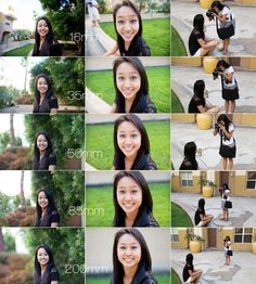 a collage of photos showing the same woman in different poses