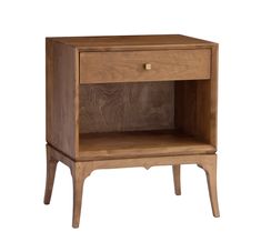 a wooden night stand with one drawer open