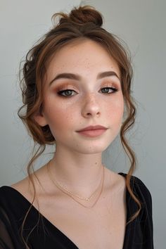 Simple Makeup Black Dress, Homecoming Makeup Simple, Airy Makeup Looks, Pale Skin Wedding Makeup, Junior Bridesmaid Makeup, Makeup Looks Blush, Soft Glitter Eye Makeup, Prom Makeup Look, No Make Up Make Up Look