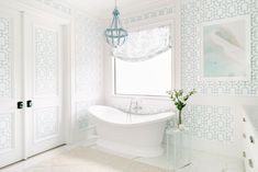 a white bath tub sitting next to a window