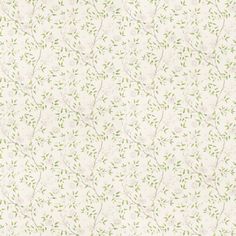 a white wallpaper with green leaves on it