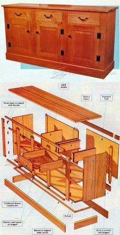 the parts of a kitchen cabinet are shown in this diagram, including drawers and cupboards