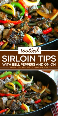 These Sautéed Sirloin Tips with Bell Peppers and Onion is an easy meal for Father's Day that's mouthwatering and full of flavor. This sirloin steak recipe makes a great addition to your Father's Day dinner ideas! Onion Steak, Sirloin Recipes, Sirloin Tip Steak, Sirloin Steak Recipes, Beef Tip Recipes, Sirloin Tips, Grilled Steak Recipes, Bell Pepper Recipes, Beef Tips