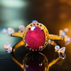 SAME DAY SHIPPING! Imagine an ancient temple, an idol of a lost god sits in the center of the room. Surrounding its feet are gold and jewels in abundance. This ring may as well have been looted from the pile. This is a gorgeous solid 10k yellow gold solitaire ring with a beautiful, good sized Ruby Solitaire Ring, Yellow Gold Solitaire Ring, Ruby Ring Gold, Gold Solitaire Ring