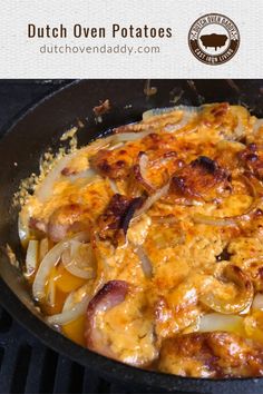 a skillet filled with food sitting on top of a stove