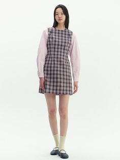 Cut from soft cotton fabric, this dress has unique layered silhouette. It is accentuated with cute check pattern and tucked waist for a slim fit. - Lightweight, crisp cotton oxford- Casual round neckline and long sleeves- Back zip fastenings- Semi A-line hem- Side concealed pockets Cotton Plaid Mini Dress, Preppy Mini Dress For Work, Plaid Cotton Knee-length Mini Dress, Plaid Cotton Mini Dress Knee-length, Preppy Fitted Dresses For Work, Plaid Mini Length Tweed Dress For Work, Plaid Cotton Mini Dress, Plaid Mini Tweed Dress For Work, Knee-length Cotton Plaid Dress For Daywear