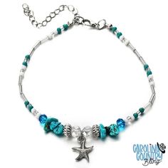 The Ocean Awaits Blue Bracelet Leg Anklets, Starfish Anklets, Beaded Starfish, Turquoise Anklet, Beaded Ankle Bracelets, Foot Bracelet, Stella Marina, Beaded Ankle, Ankle Jewelry