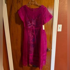 Nwt Anthropologie 2-Layer Dress. Pink Short Sleeve Midi Dress For Casual Wear, Pink Short Sleeve Midi Dress For Casual Occasions, Pink Lined Dress For Dress Down Occasions, Spring Purple Lined Midi Dress, Pink A-line Lined Dress, Floral Velvet Dress, Embroidered Tunic Dress, Linen Midi Dress, Maxi Shirt Dress