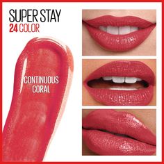 For A Perfect Pout That Lasts Up To 24 Hours, Try Maybelline Ny 2-Step Lipcolor In Continuous Coral. This All Day Lip Color Is Formulated With Micro-Flex, To Give You Color That Wont Fade, Feather Or Transfer. It Doubles As A Lip Balm That Moisturizes, Giving You The Look Of Soft, Sexy Kissable Lips All Day Long. Maybelline Ny 2-Step Lipcolor For A Perfect Pout From Day To Night. Features & Benefits: No Crumbling No Fading No Feathering 24-Hour Wear Micro-Flex Formula New Unopened And Unused. Fr Warm Spring Makeup, Pretty Lipstick Colors, Soft Summer Makeup, Spring Lipstick, Red Lipstick Shades, Lip Art Makeup, Coral Lips, Coral Lipstick, Maybelline Superstay