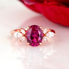 Rubellite Ring, Grey Diamond Ring, Popular Engagement Rings, Rubellite Tourmaline, Vintage Engagement Ring, Diamond Ring Settings, Purple Band, Birthstone Gifts, Wedding Ring Designs