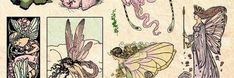 an image of some flowers and butterflies on a piece of paper that is in color