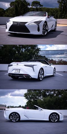 three different views of a white sports car