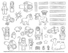 the nativity coloring page for children to print and color with their favorite characters, including jesus