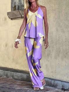 Bjux - Vibrant Floral Print 2 Piece Beachwear Set: Violets Half Sleeves, Drawstring Thigh Split Kimono Kaftan for Womens Swimwear & Clothing Yellow Bohemian Sets For The Beach, Bohemian Yellow Sets For Beach, Purple Vacation Sets For Spring, Bohemian Yellow Sets For The Beach, Purple Spring Vacation Sets, Purple Sleeveless Sets For Summer, Purple Summer Vacation Sets, Bohemian Yellow Beach Sets, Bohemian Purple Summer Sets