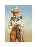 a painting of a man wearing a cowboy hat and holding a lasso in his hands