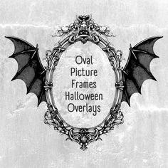 a black and white photo with the words ova picture frames halloween overlays