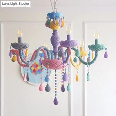 a colorful chandelier hanging from the ceiling