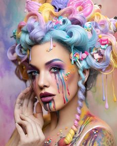 Candy Headpiece Diy, Candy Land Makeup Ideas, Candy Themed Makeup, Trash Couture, Candy Land Costumes, Cotton Candy Makeup, Candy Crown, Candy Photoshoot, Witches Night