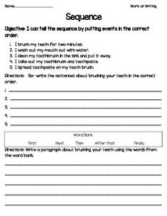 the sentence worksheet for sequence writing