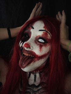 Clowns For Halloween, Fx Clown Makeup, Scary Cosplay Makeup, Makeup Looks Halloween Scary, Zombie Clown Costume, Scary Female Clown Makeup, Scary Clown Costume Women Face Makeup, Scary Halloween Clown Makeup, Red Clown Makeup Halloween