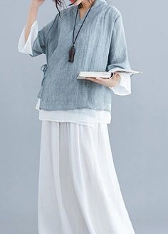 French gray cotton Tunic pattern v neck half sleeve summer shirts – SooLinen Gray 3/4 Sleeve Summer Top, Gray 3/4 Sleeve Top For Summer, Gray Summer Top With 3/4 Sleeves, Summer Gray Linen Top, French Gray, Cotton Tunic, Tunic Pattern, French Grey, Grey Cotton