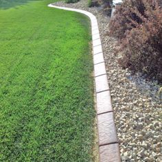 the grass is green and ready to be used as a garden edging area in this backyard