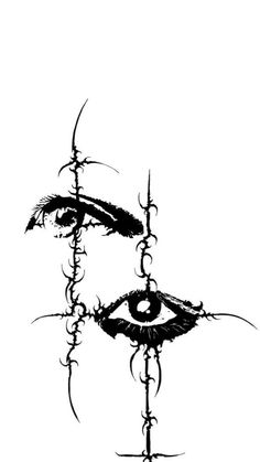 an artistic black and white drawing of two eyes