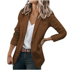 Women's Casual Lightweight Blazer Open Front Lapel Long Sleeve Jacket Work Office Blazer For Daily/Work Features: 1.It is made of materials, durable enough for your daily wearing 2.Stylish and fashion design make you more attractive 3.Comfortable material, suitable for a variety of. 4 Great for party,Daily,Beach,I am sure you will like it! 5.Stylish and fashion Stripe make you more attractive Product Description: Season:Spring,Fall Gender:Women Occasion:Casual Style:Fashion How to wash:Hand wash Cold,Hang or Line Dry What you get:1 PC Women Color: Brown.  Gender: female.  Age Group: adult. Blazer Casual, Casual Blazer Women, Blazer White, Tan Blazer, Ladies Blazer, Blazer Jackets For Women, Casual Chique, Middle Age Fashion, Casual Jackets