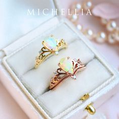 "Our current turnaround time for regular orders is 6-8 weeks. For urgent orders, please shop our Ready-to-Ship collection below (7-10 business days): https://michellia.com/collections/ready-to-ship (please copy and paste into browser) -------- 「Veronica」- Vintage Pear Crown Ring or Ring Set, in Ethiopian Fire Opal | R1004 With a sophisticated vintage twist on a classical pear center, Veronica has quickly become one of our best-selling original designs. Combining the timeless composition of heirl Pear Opal Ring, Opal Engagement Ring Vintage, Vintage Opal Engagement Ring, Gold Opal Ring, Rose Gold Opal Ring, Opal Engagement Ring, Vintage Crown, October Birthday, Engagement Ring Vintage