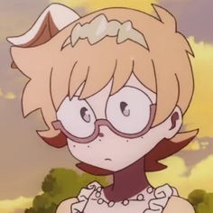 an anime character with glasses and a dress