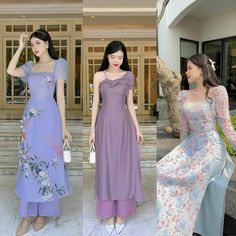 Vietnamese dress 4layers u neck small flowers blue/pink for girls/women (ao dai thiet ke co vuong tay bong)--Dress only-ready to ship Summer Traditional Ao Dai For Parties, Traditional Ao Dai For Summer Party, Summer Party Traditional Ao Dai, Long Floral Print Ao Dai For Summer, Summer Floral Print Long Ao Dai, Summer Long Floral Print Ao Dai, Summer Long Ao Dai With Floral Print, Summer Wedding Ao Dai With Floral Print, Spring Wedding Purple Sets