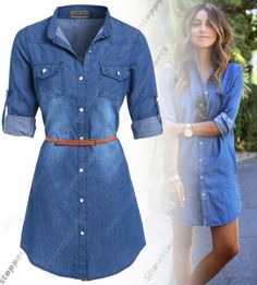 NEW Womens Longline Denim Shirt Dress Ladies Jean Dresses Size 8 10 12 14 | eBay Denim Shirt Dress Outfit, Jean Dress Outfits, Denim Shirt Dress Women, Chambray Denim Shirt, Jean Dresses, Shirt Dress Outfit, Womens Denim Dress, Womens Denim Shirt, Jean Dress