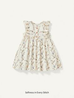 Cozy Pixies Baby Girl Sleeveless Floral Printed Ruffle Hem Round Neck Dress | SHEIN USA Summer Family Photos, Cotton Frocks, Round Neck Dress, Baby Girls Dresses, Rose Bonbon, Family Photo Outfits, Round Neck Dresses, Summer Family, Photo Outfit