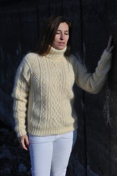 Mohair Sweater Turtleneck Sweater Cableknit Sweater Womens | Etsy Winter Cream Mohair Sweater, Cream Mohair Knitted Sweater, Cozy Mohair Sweater In Winter White, Hand Knitted Mohair Cream Sweater, Hand Knitted Cream Mohair Sweater, Cream Mohair Hand-knitted Sweater, Cozy Winter White Mohair Sweater, Cream Chunky Knit Mohair Sweater, Cozy Mohair Sweater With Cable Knit