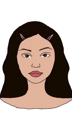 a drawing of a woman with horns on her head and long black hair, in front of a white background