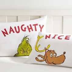 two pillow cases with cartoon characters on them