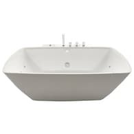 a white bath tub sitting on top of a counter