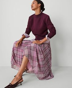 Keep it breezy and fresh with our pleated skirt, styled for a fully feminine spin. Hidden side zipper with hook-and-eye closure. Lined.,Hit:Hits at ankle,Imported:Imported,Length:34" long,Fabrication:100% Polyester,Garment Care:Machine Washable Plaid Pleated Midi Skirt by Ann Taylor Size regular - 0 Sunset Lavender Women's Full, Skirts, 100%, Polyester, Machine, Washable Early Spring Fashion, Classy Wear, Church Clothes, Plaid Wool Skirt, Monochromatic Fashion, Work Fits, Midi Skirt Outfit, Full Skirts, Outfit Formulas