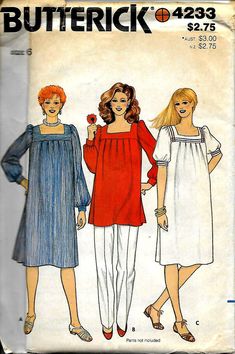 three women's dresses and one woman's blouse sewing pattern, butterick 4423