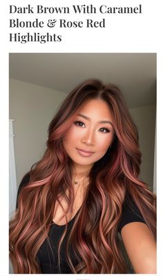 Red Head Money Piece, Unique Hair Color Ideas For Brunettes, Different Color Highlights, Ronze Hair, Round Face Curly Hair, Medium Brunette Hair, Fox Hair Color, Brown Hair Trends