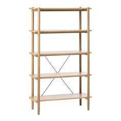 a wooden shelf with three shelves on each side