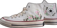 Retro White Canvas Shoes For Spring, Vintage High-top Embroidered Sneakers, Vintage Sneakers With Embroidered Logo For Spring, Vintage Embroidered Low-top Sneakers, Vintage Embroidered High-top Sneakers, Vintage White Sneakers For Spring, Retro Spring Canvas Shoes, Vintage Summer Sneakers With Round Toe, Vintage White Lace-up Canvas Shoes