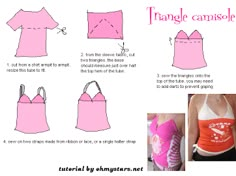 instructions for how to make an origami triangle camiselle top in pink and white