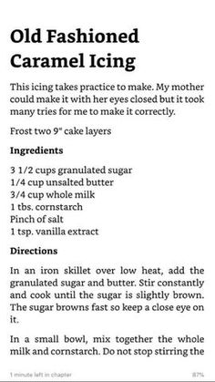 an old fashioned caramel icing recipe with instructions on how to make it in the microwave