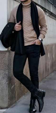 Mens Professional Fashion, Mens Scarf Fashion, Chelsea Boots Men Outfit, Men Office, Turtleneck Outfit, Mens Business, Swag Outfits Men