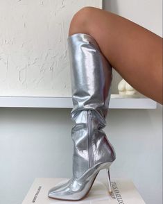 Silver chrome knee high boots Statement Boots, Versatile Shoes