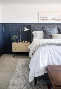 a bed room with a neatly made bed and two nightstands next to each other