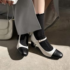 CHIKO Salem Round Toe Block Heels Mary Jane Shoes feature leather upper, leather lining, rubber sole. Heel height is approx. 2.5" (6 cm) Mary Jane Shoes Ankle Socks, Chiko Shoes, Socks And Heels, Black Stockings, Mary Jane Heels, Jane Shoes, Mary Jane Shoes, White Shoes, Pump Shoes