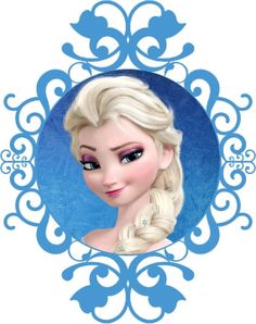 an image of a frozen princess with blue eyes and long blonde hair, in a frame