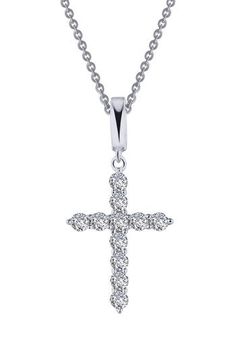 Six glittering simulated diamonds add dazzling dimension to this hand-polished cross-pendant necklace that makes a treasured keepsake. 20" length; 5/8"W x 7/8"L pendant Total simulated-diamond weight: 2.76ct. Sterling silver bonded with platinum/simulated diamond Imported Necklace Woman, Cross Necklace Women, Diamond Cross Pendants, Diamond Cross, Cross Pendant Necklace, Cross Pendant, Womens Jewelry Necklace, Cross Necklace, Platinum